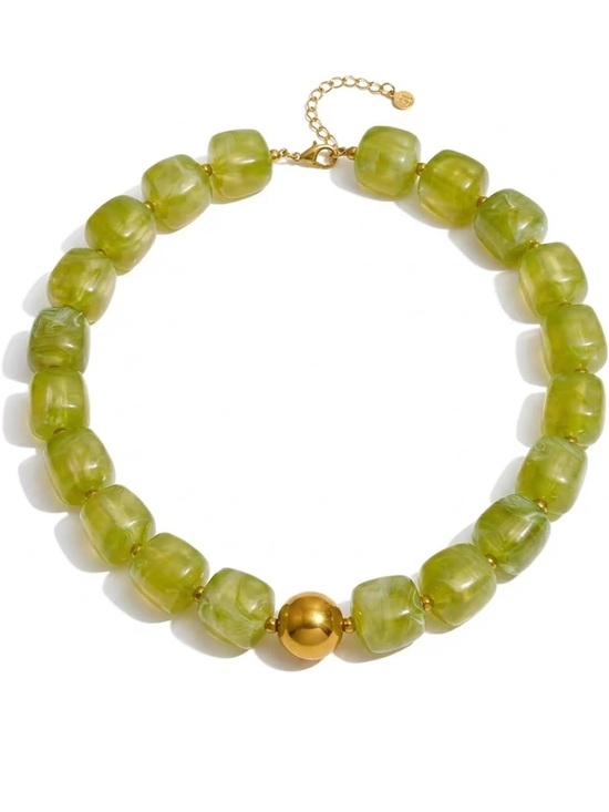 Anthropologie Jewelry - Green Beaded Statement Necklace with Gold Accent NEW